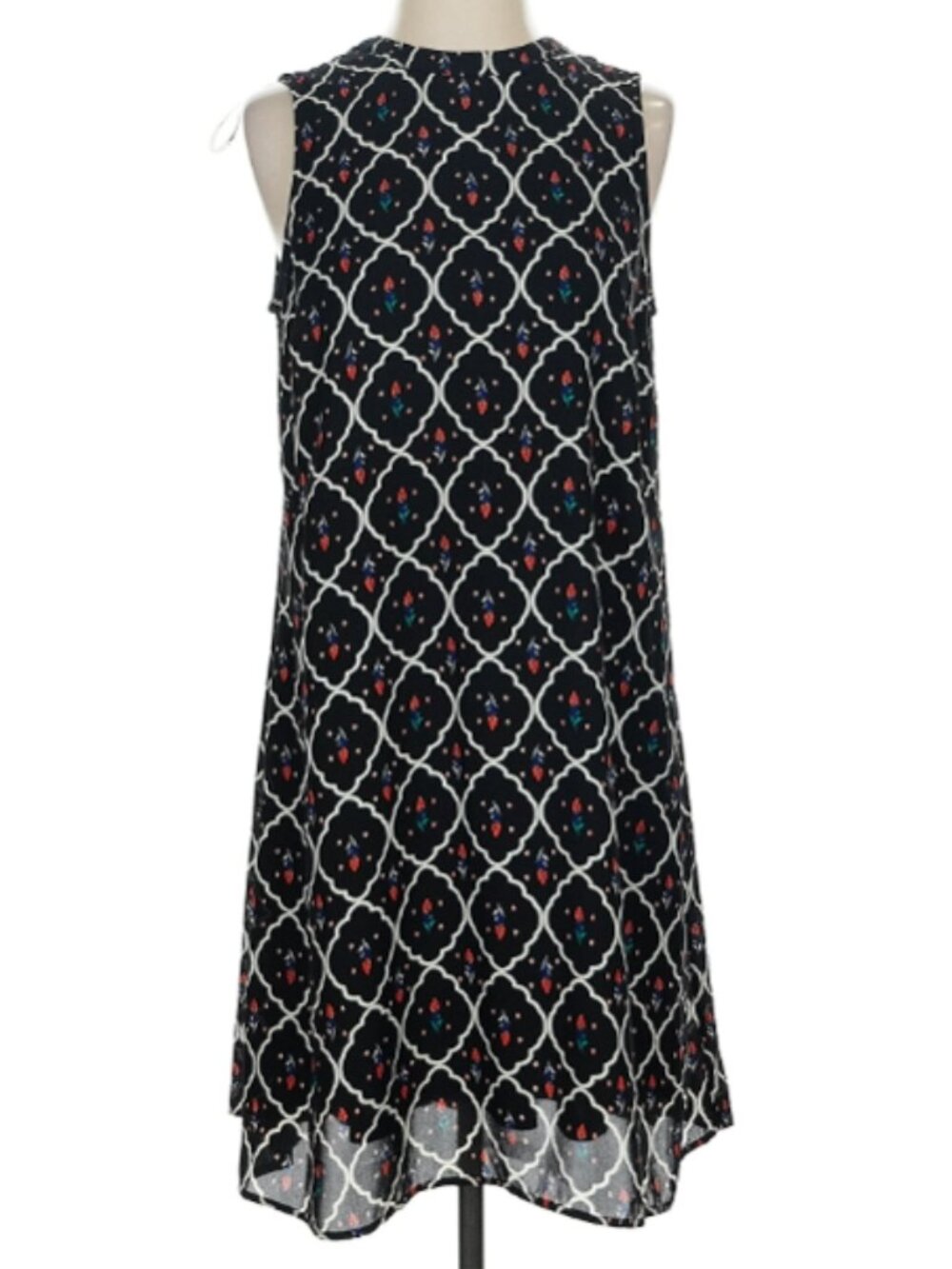 DR2 Black Patterned Sleeveless A-Line Dress
